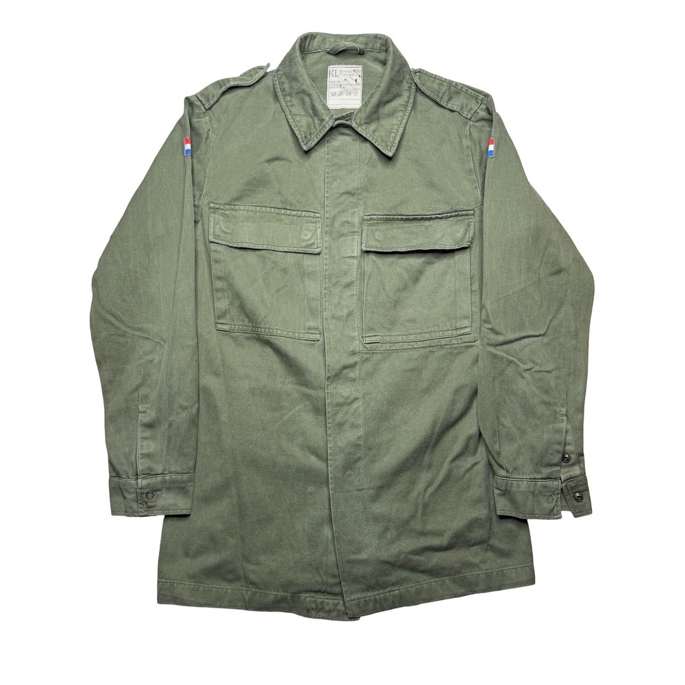 Vintage Dutch Netherlands Army military green cotton canvas button shirt jacket